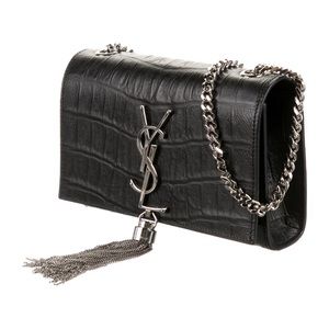 Saint Laurent Small Black Croc Kate Tassel Chain Bag
